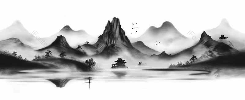 古典抽象黑白水墨中国风复古山水画,插画/手绘图,插画/手绘图库,插画/手绘图下载,插画/手绘
